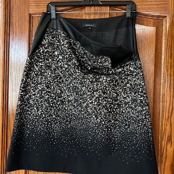 Lafayette 148 New York Black Leather and Wool Skirt Size 8 - Picture 2 of 4